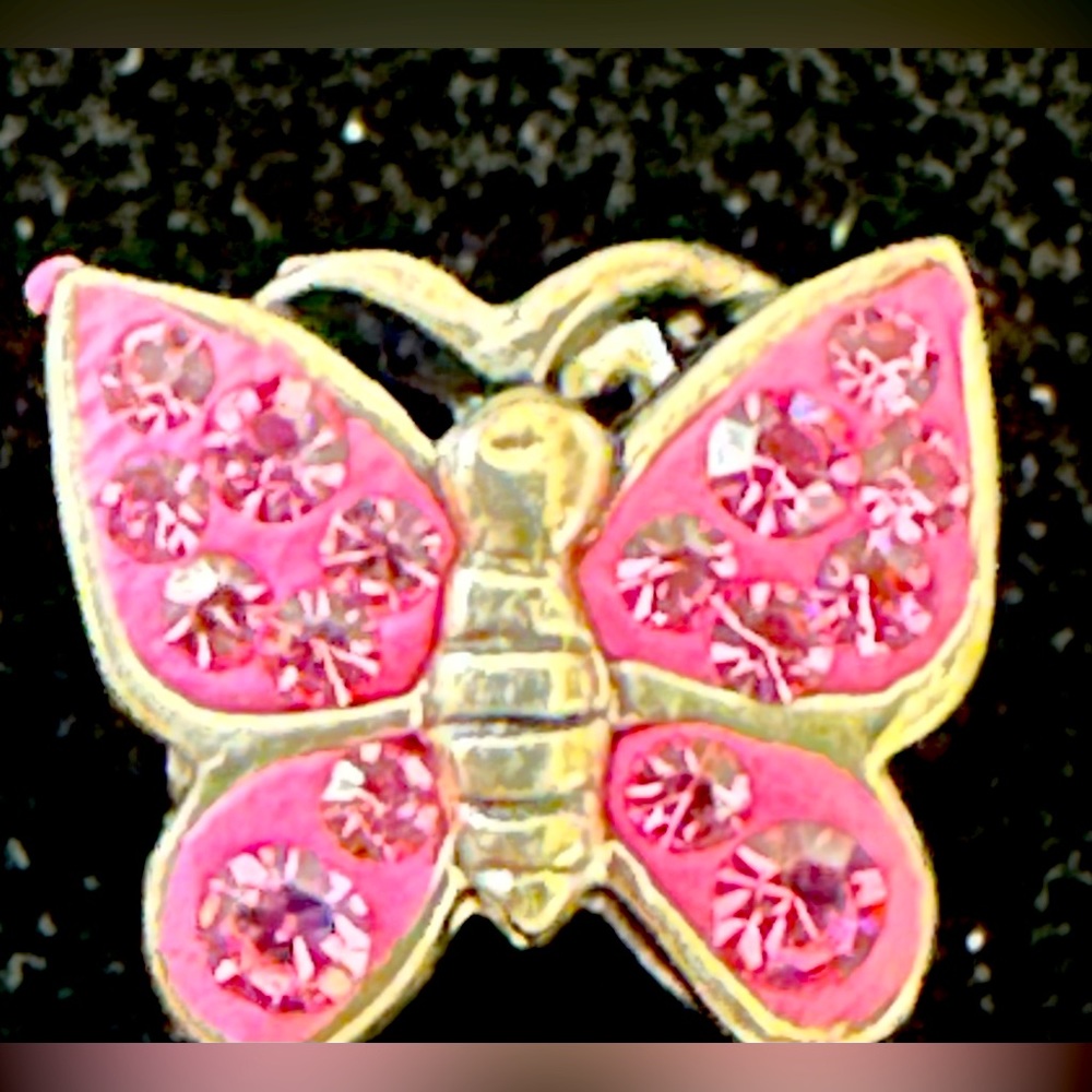 Butterfly 🦋 bead encrusted w/pink crystals 925 sterling silver 3mm or smaller